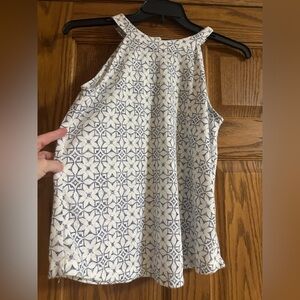 Women's Creneau White & Navy Floral Halter Tank Size M